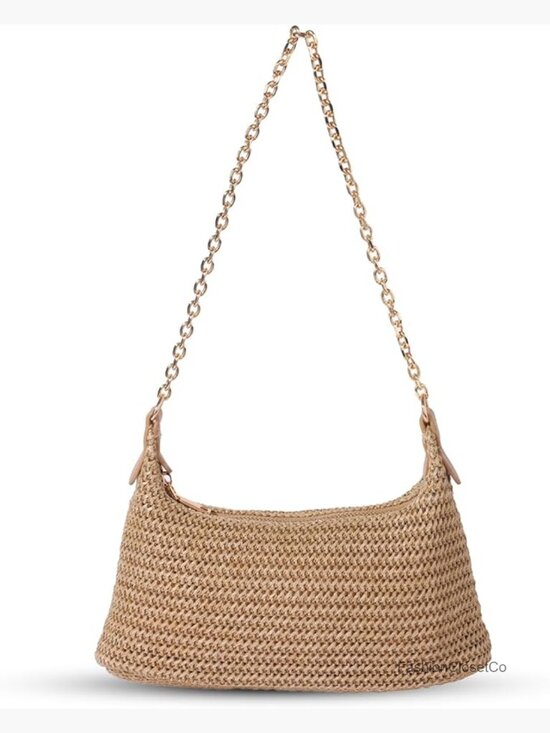 Handbags - Straw Woven Beach Bag Summer Shoulder Purse with Chain Strap